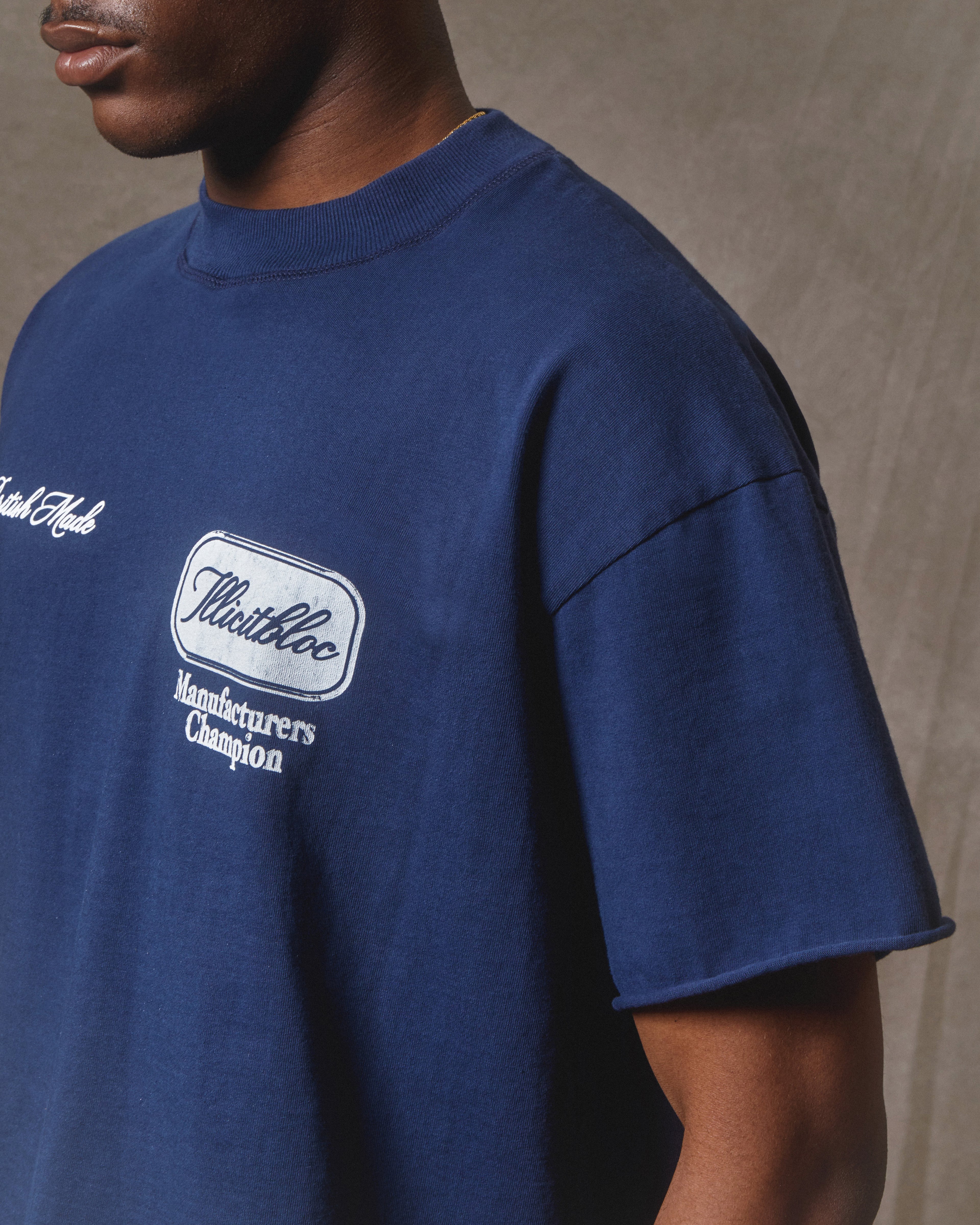 Champion Stamp Raw Hem T-shirt - Navy
