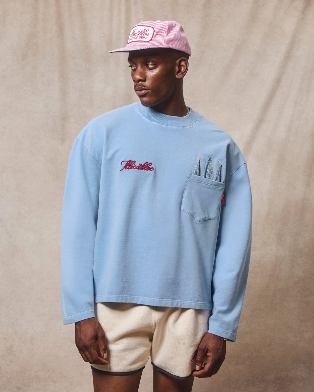 Sardine Pocket Long Sleeve T-shirt - Powder Blue