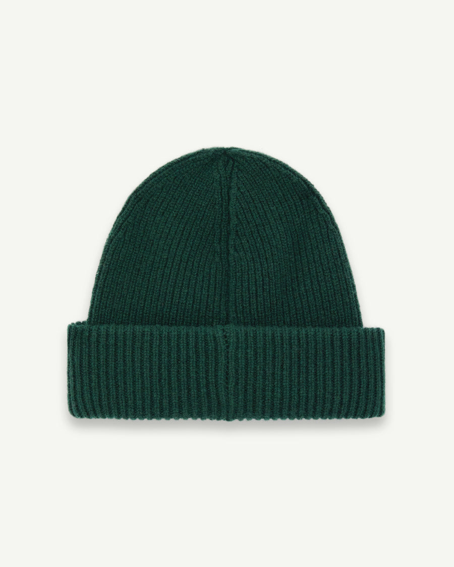PATCHWORK LAMBSWOOL BEANIE - HUNTER GREEN