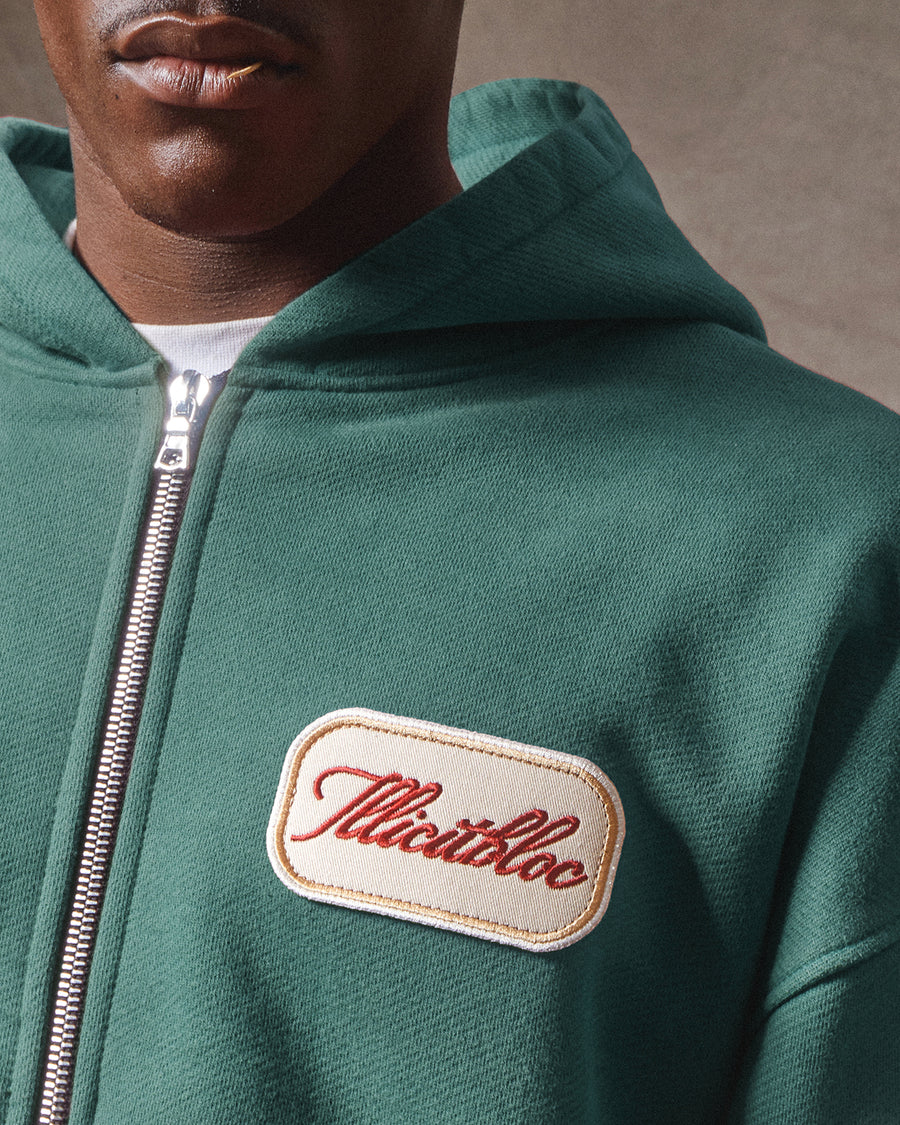 PATCHWORK ZIP HOODIE - WASHED GREEN