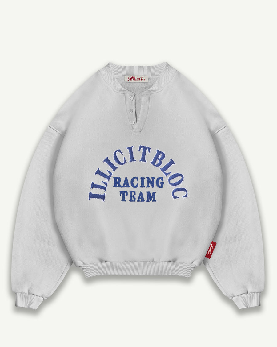 RACING APPLIQUÉ HENLEY CREWNECK - POWDER GREY