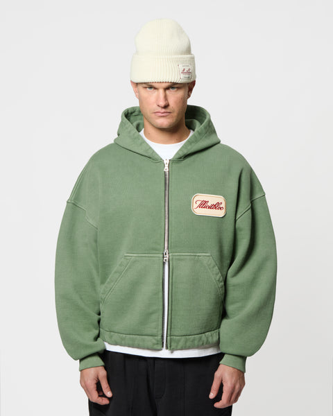 PATCHWORK ZIP HOODIE - WASHED OLIVE