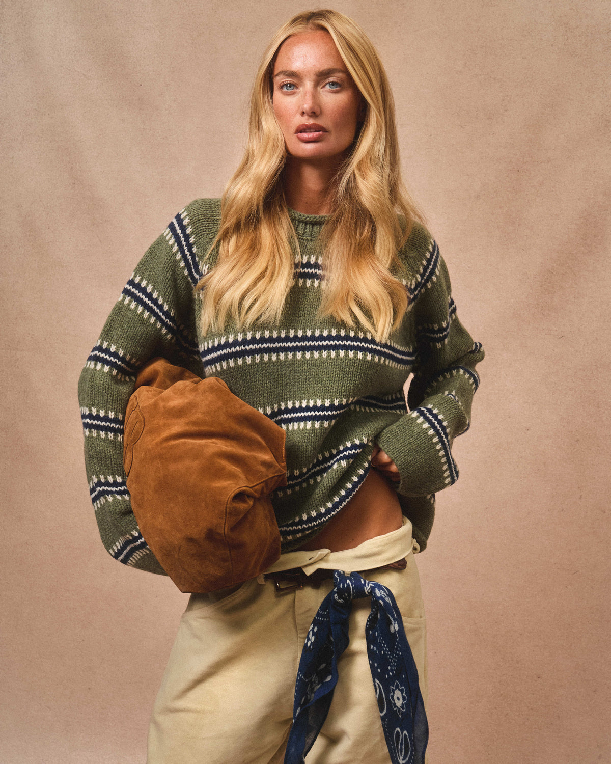 STRIPE ROLLNECK PULLOVER - YUCCA PALM & NAVY