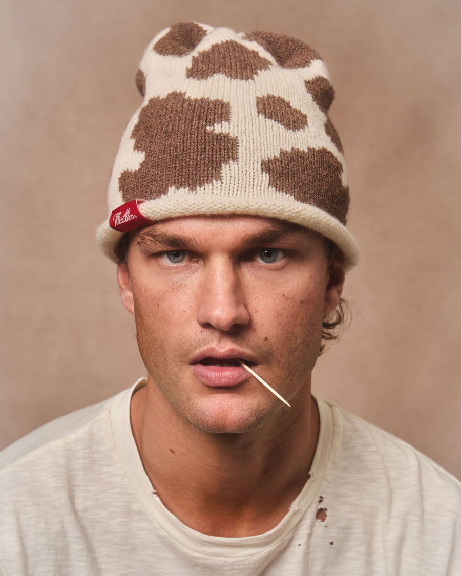 COWHIDE ROLLBACK BEANIE - TOBACCO