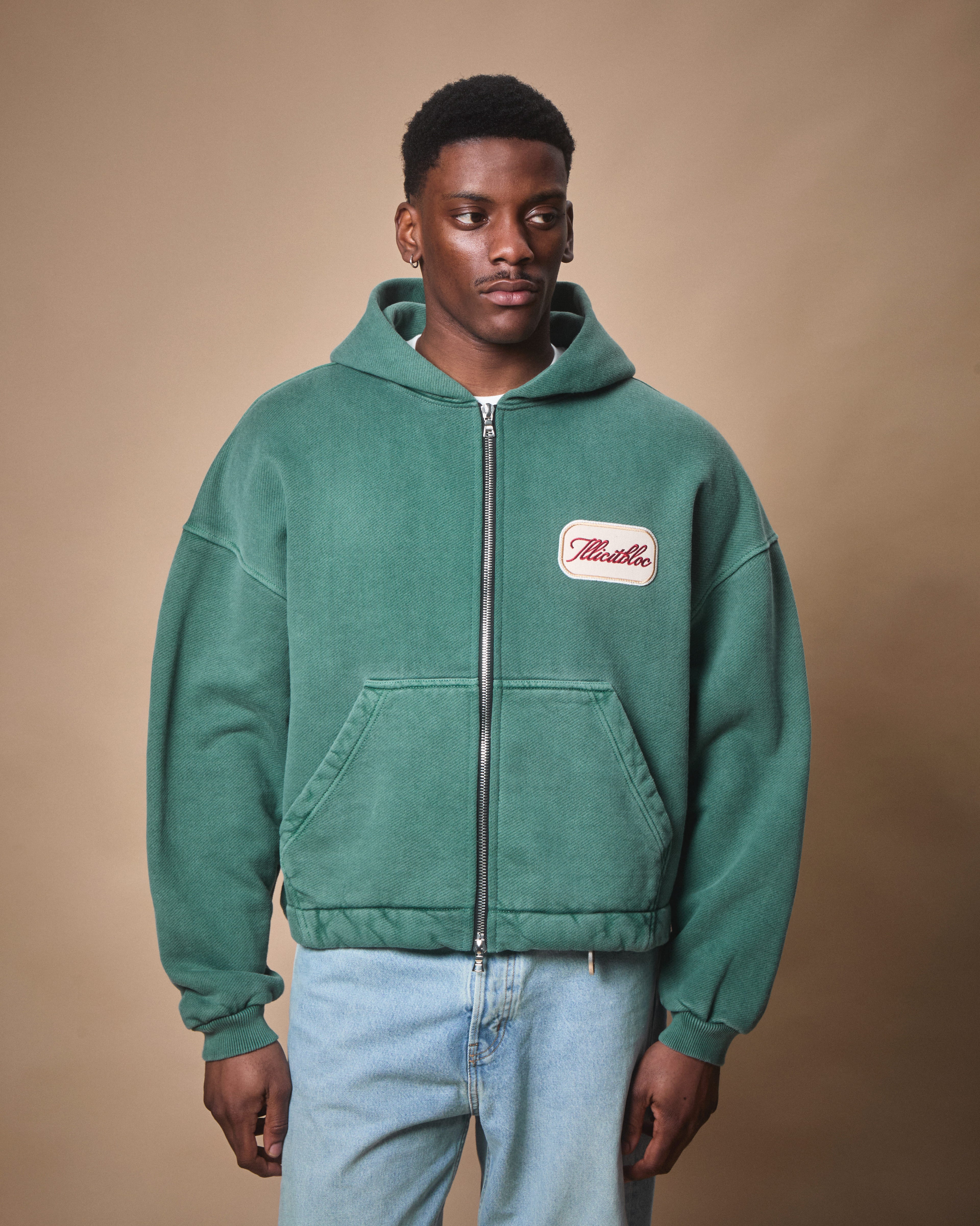 PATCHWORK TITANWEAVE™ ZIP HOODIE - WASHED GREEN