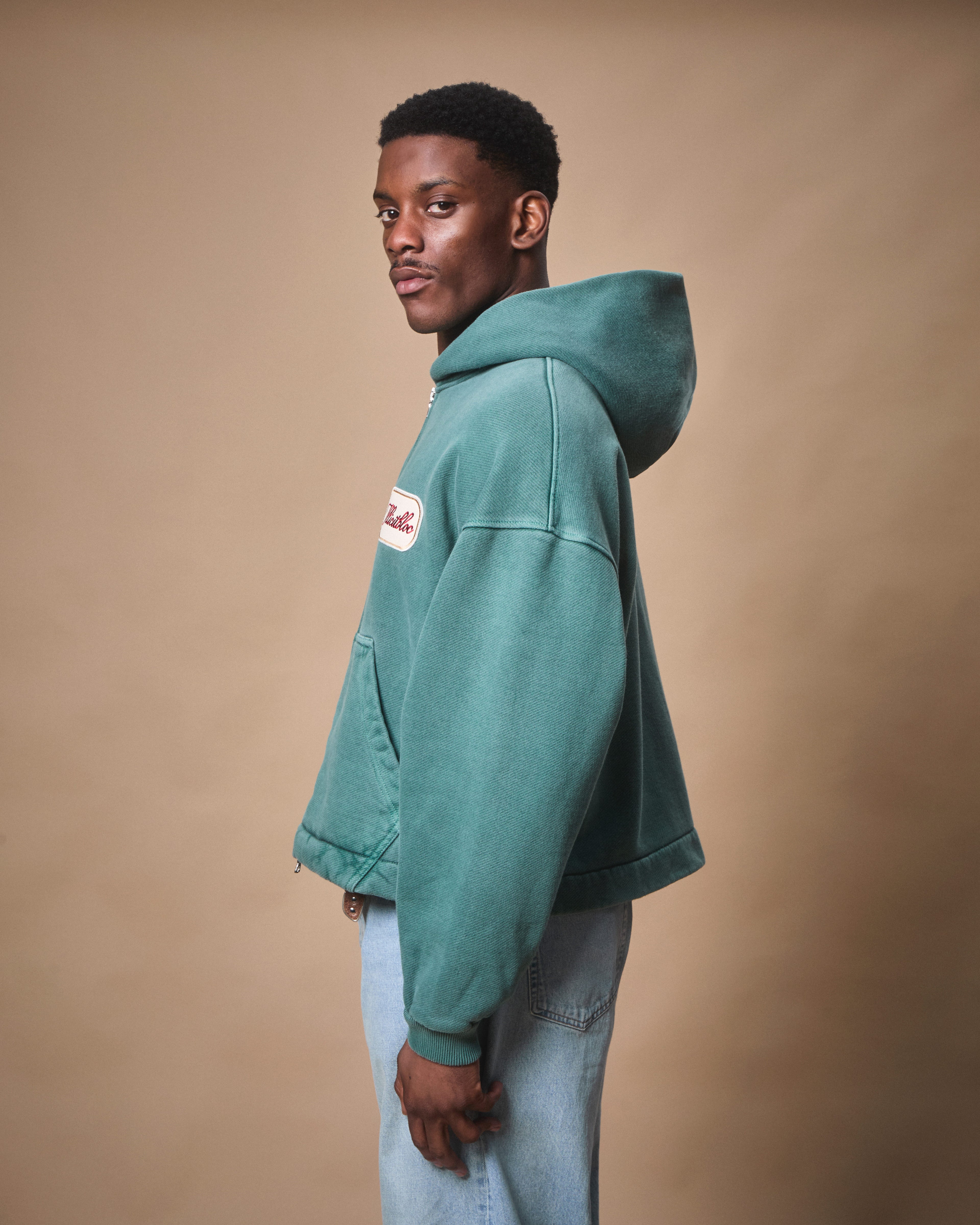 PATCHWORK TITANWEAVE™ ZIP HOODIE - WASHED GREEN
