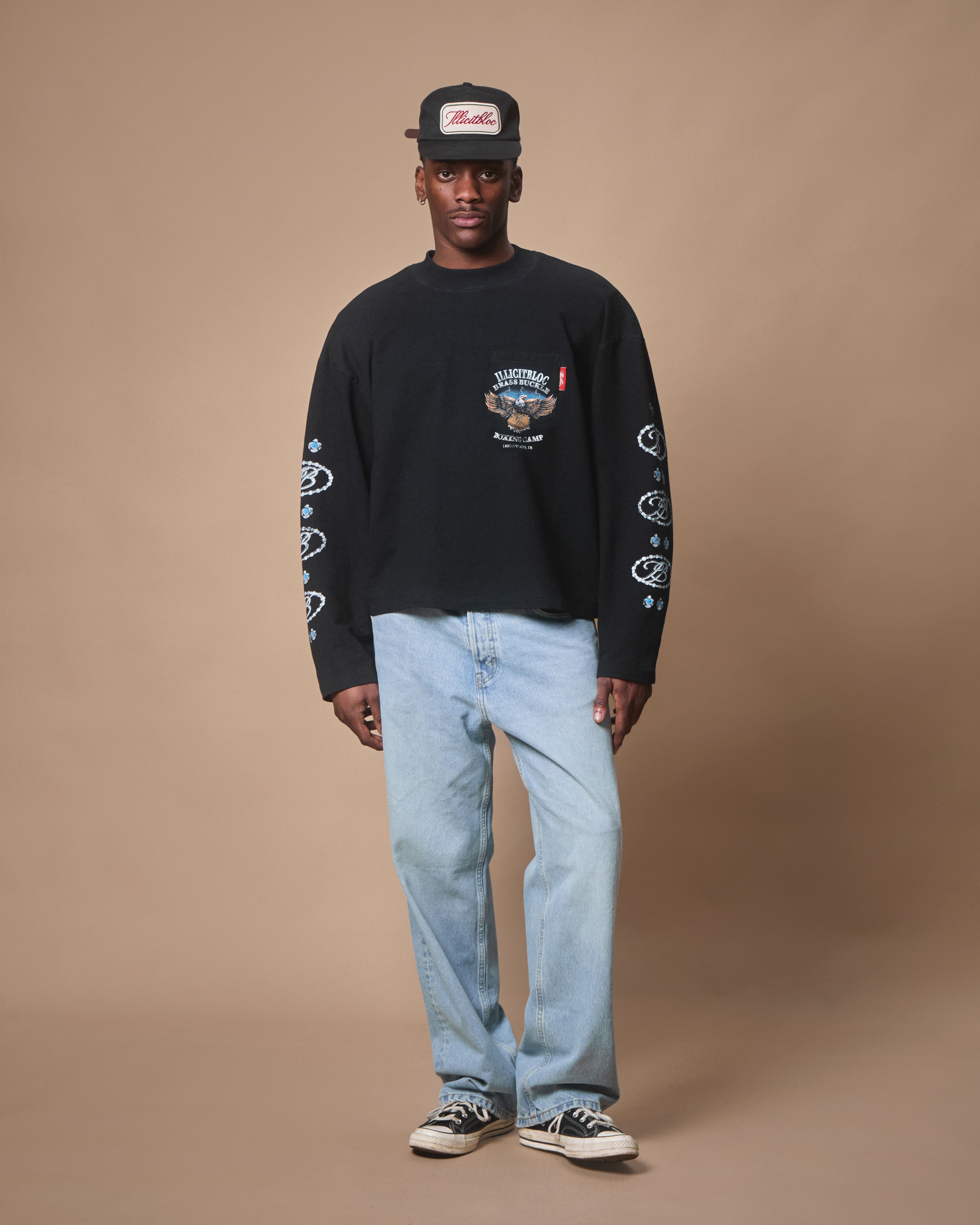 BRASS BUCKLE CLOUDWEAVE™ POCKET LONG SLEEVE T-SHIRT - VINTAGE BLACK