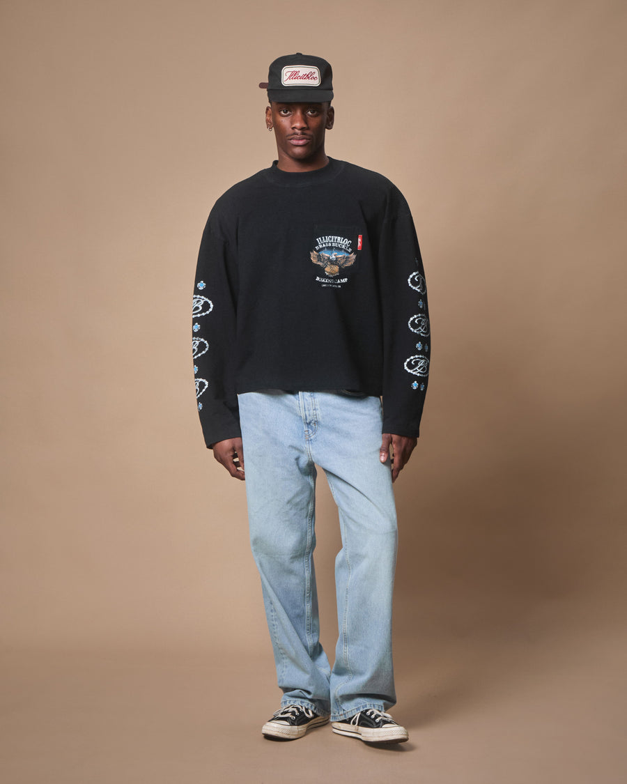 BRASS BUCKLE CLOUDWEAVE™ POCKET LONG SLEEVE T-SHIRT - VINTAGE BLACK