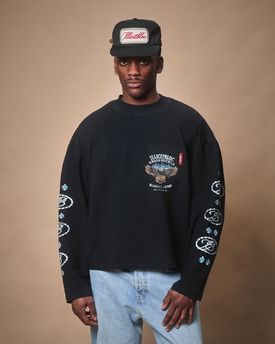 BRASS BUCKLE CLOUDWEAVE™ POCKET LONG SLEEVE T-SHIRT - VINTAGE BLACK