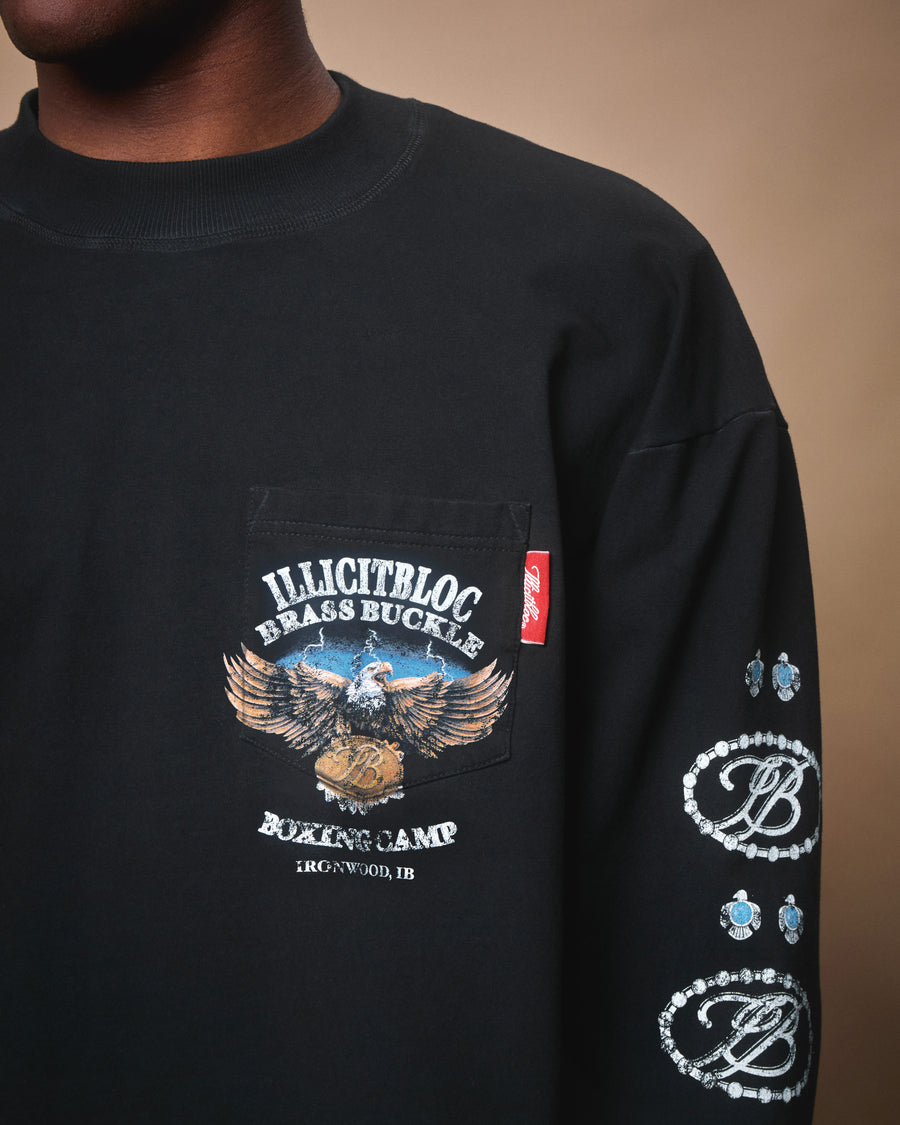 BRASS BUCKLE CLOUDWEAVE™ POCKET LONG SLEEVE T-SHIRT - VINTAGE BLACK