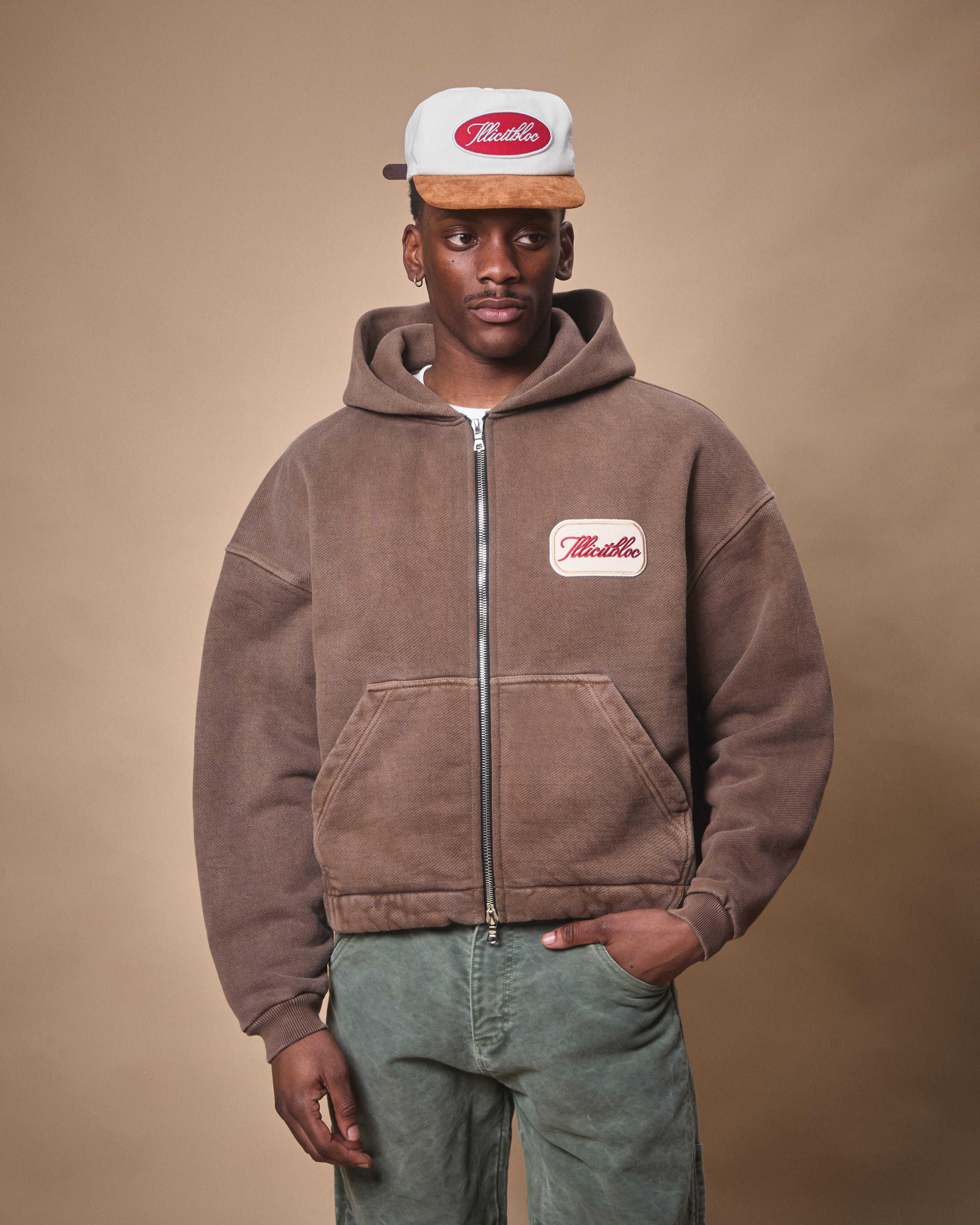 PATCHWORK TITANWEAVE™ ZIP HOODIE - WASHED BROWN