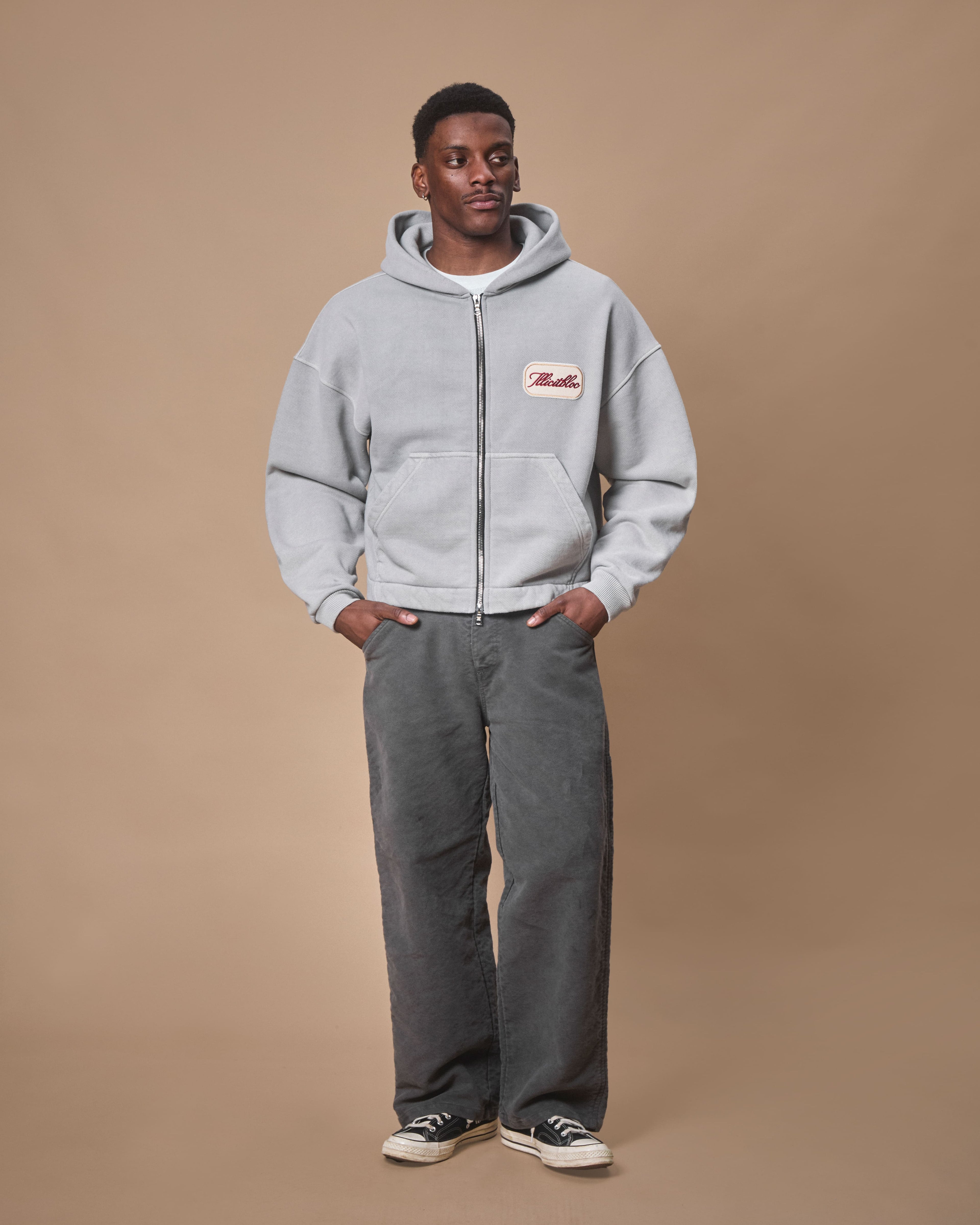 PATCHWORK TITANWEAVE™ ZIP HOODIE - POWDER GREY