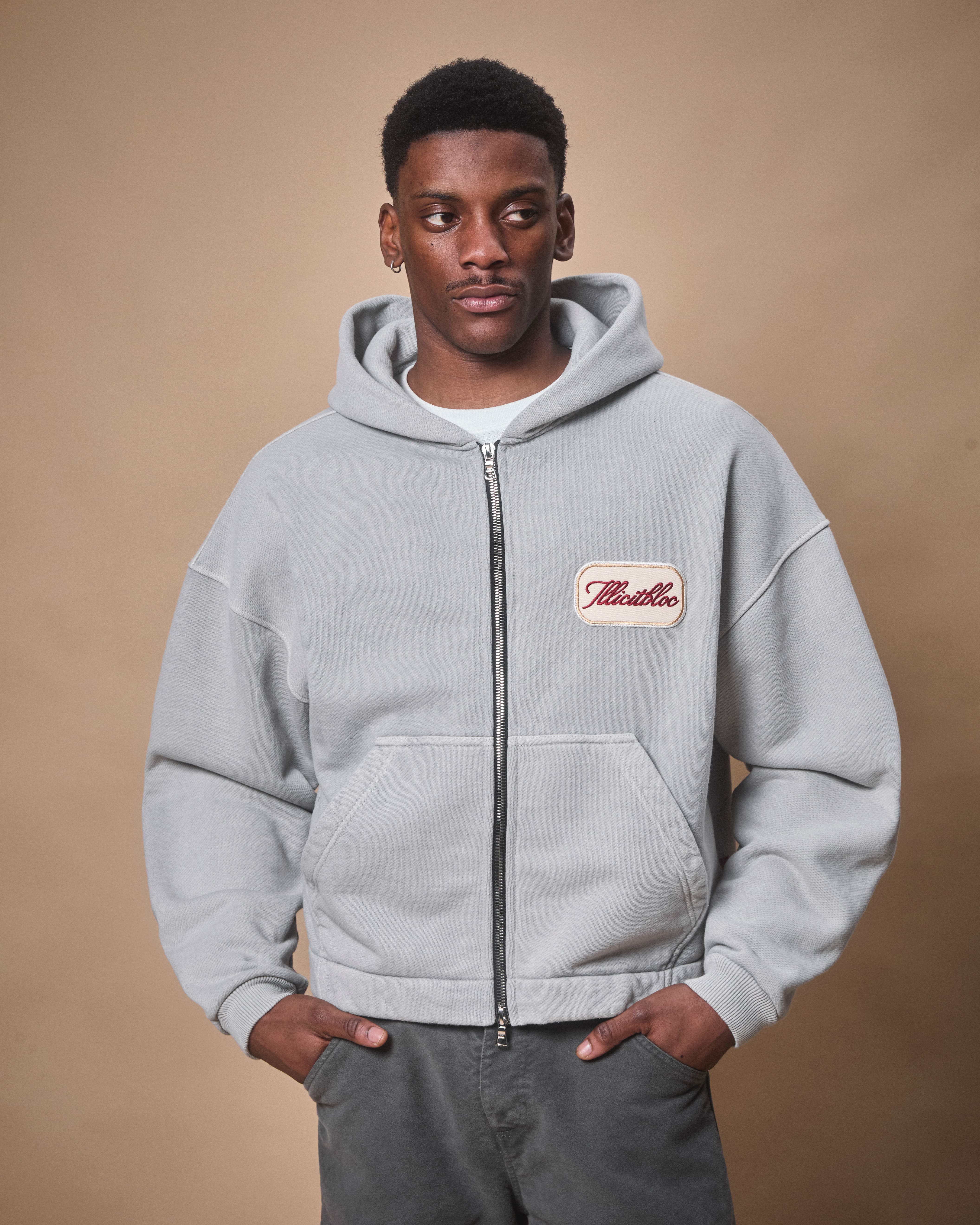 PATCHWORK TITANWEAVE™ ZIP HOODIE - POWDER GREY – Illicitbloc