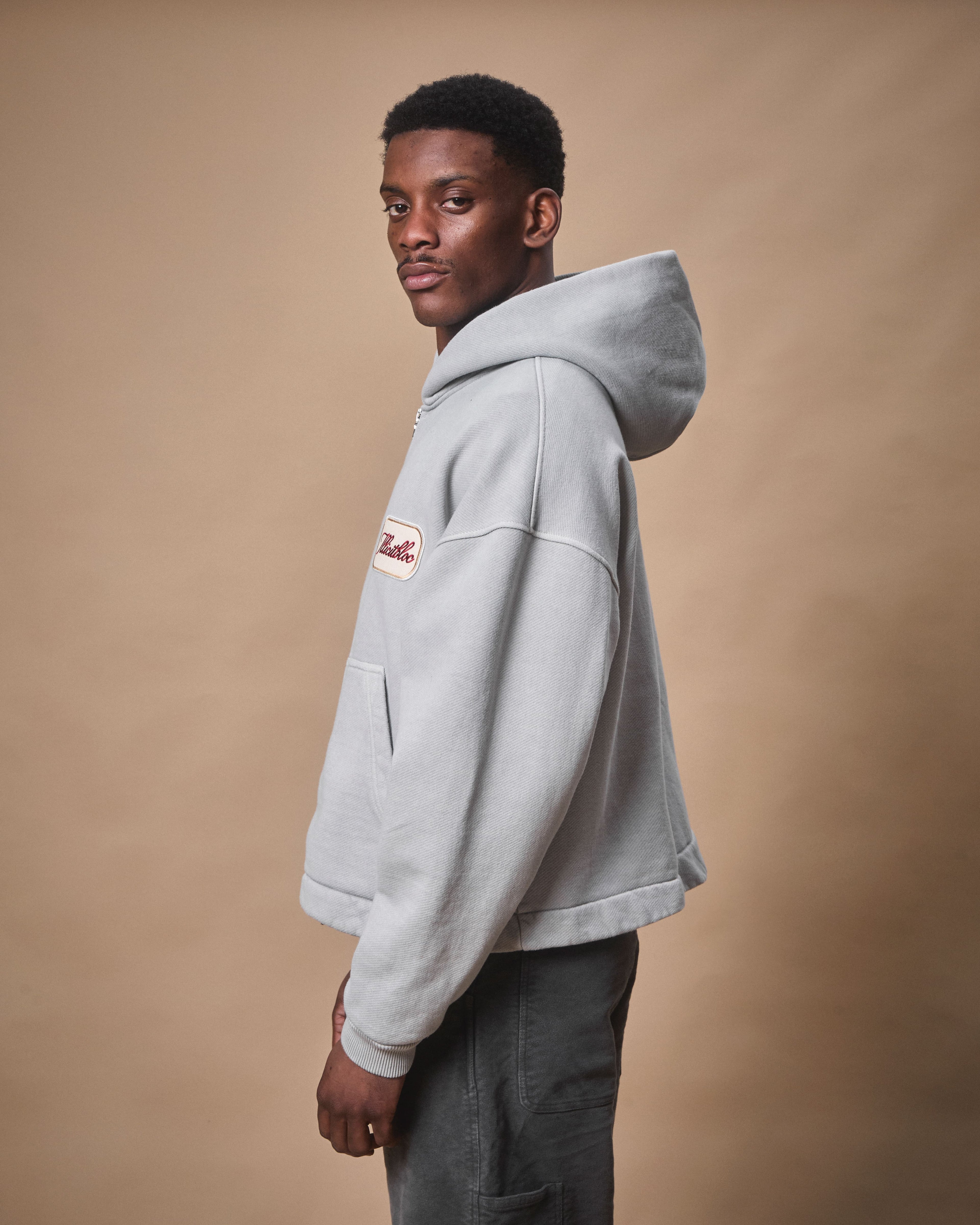 PATCHWORK TITANWEAVE™ ZIP HOODIE - POWDER GREY