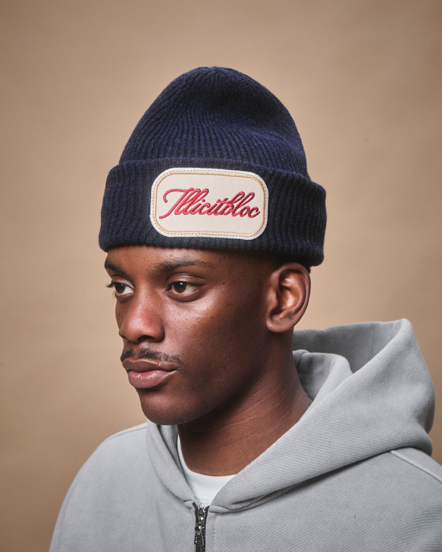 PATCHWORK LAMBSWOOL BEANIE - NAVY