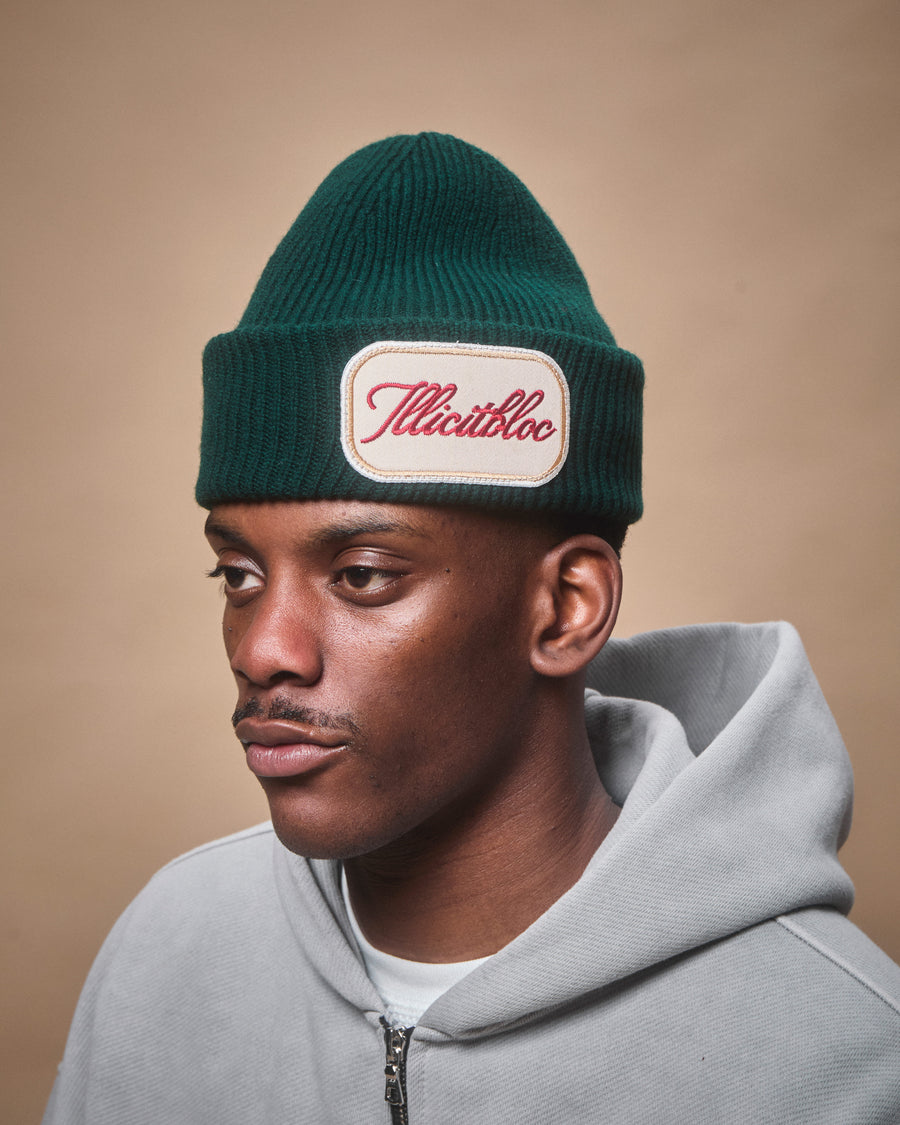 PATCHWORK LAMBSWOOL BEANIE - HUNTER GREEN