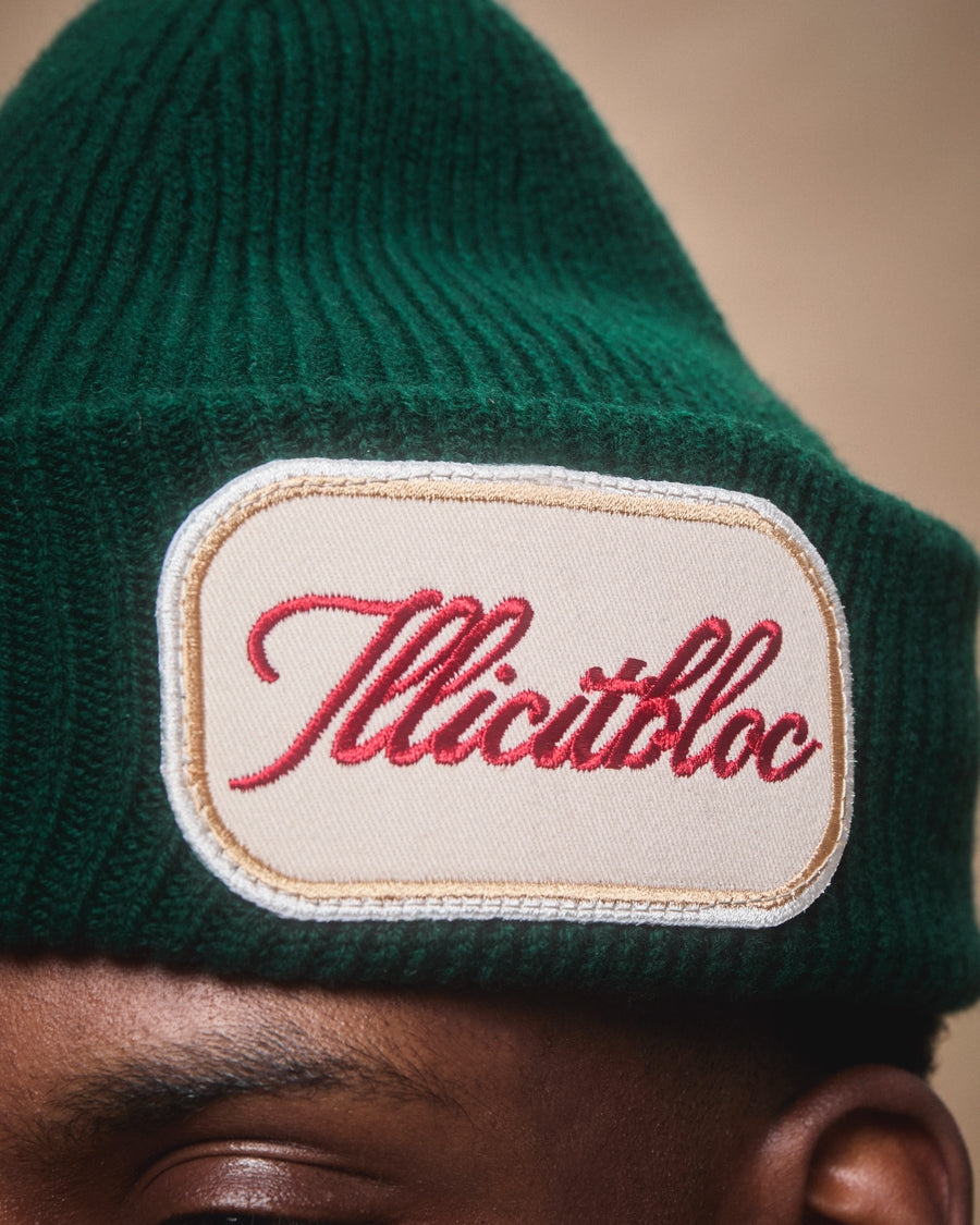 PATCHWORK LAMBSWOOL BEANIE - HUNTER GREEN