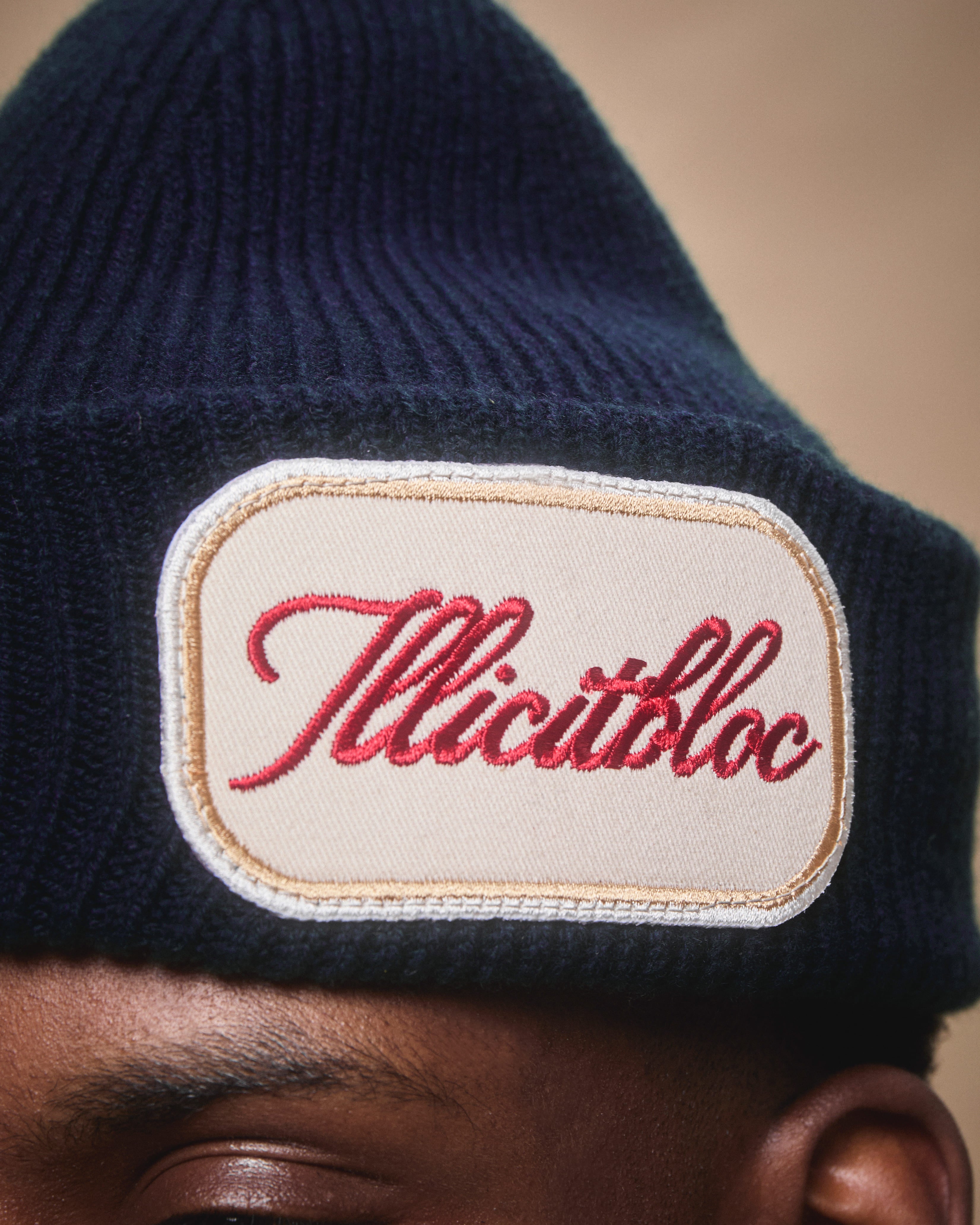 PATCHWORK LAMBSWOOL BEANIE - NAVY