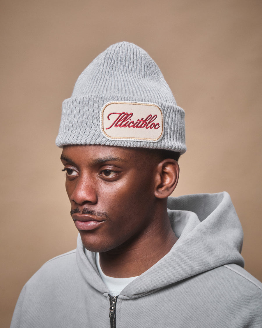 PATCHWORK LAMBSWOOL BEANIE - GREY