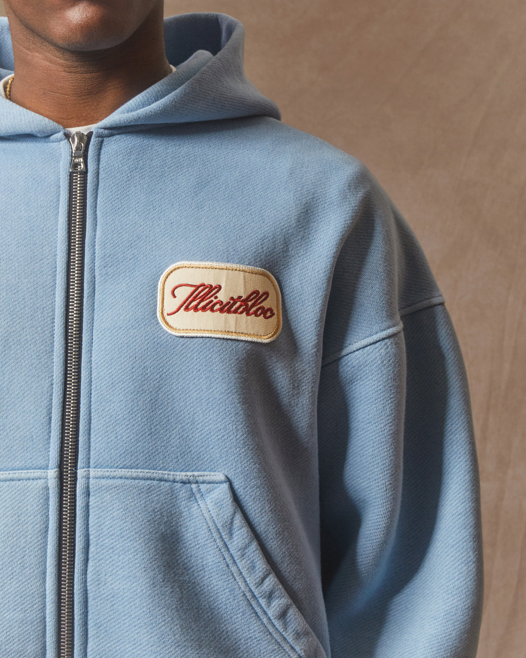 Patchwork Zip Hoodie - Powder Blue