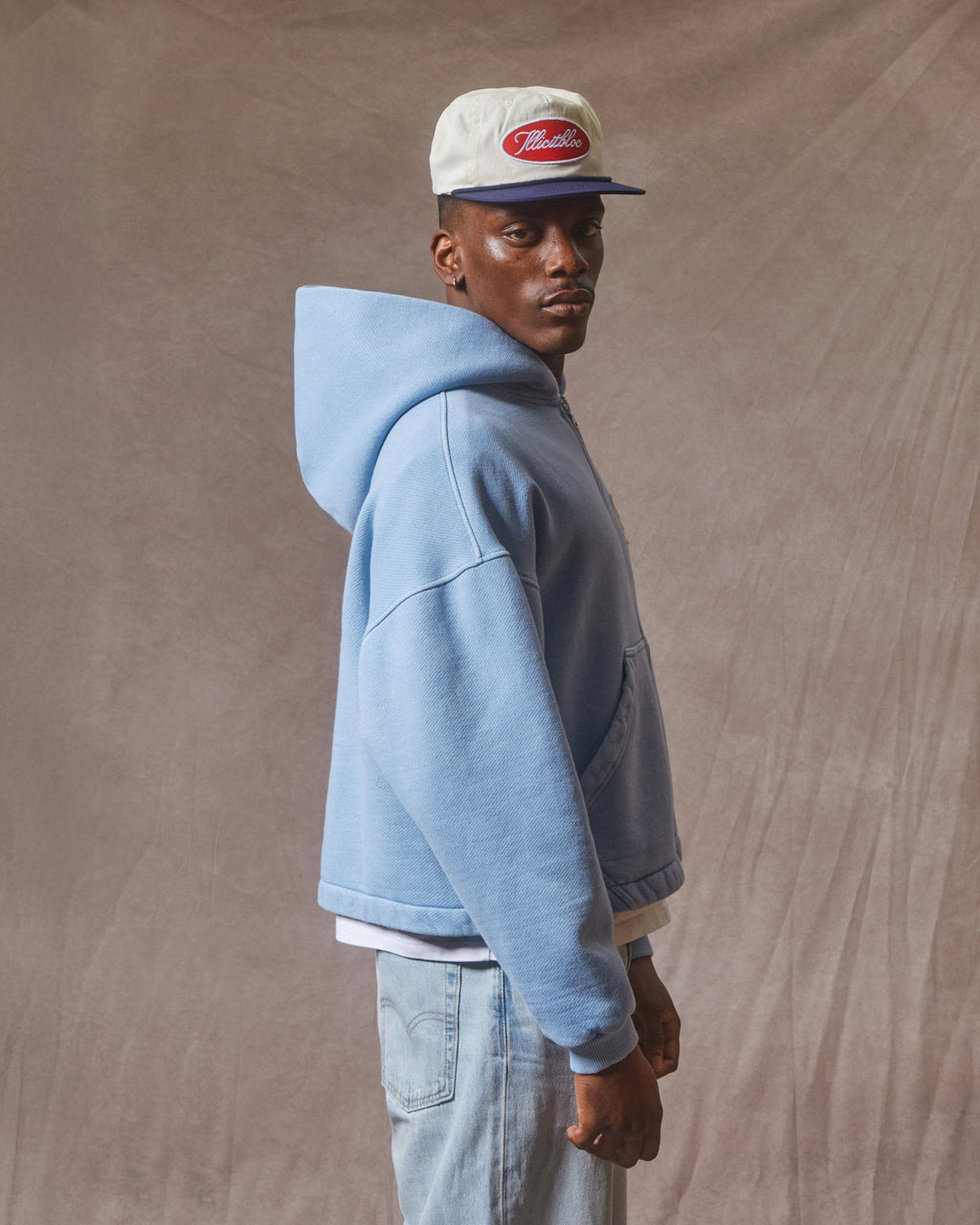 Patchwork Zip Hoodie - Powder Blue