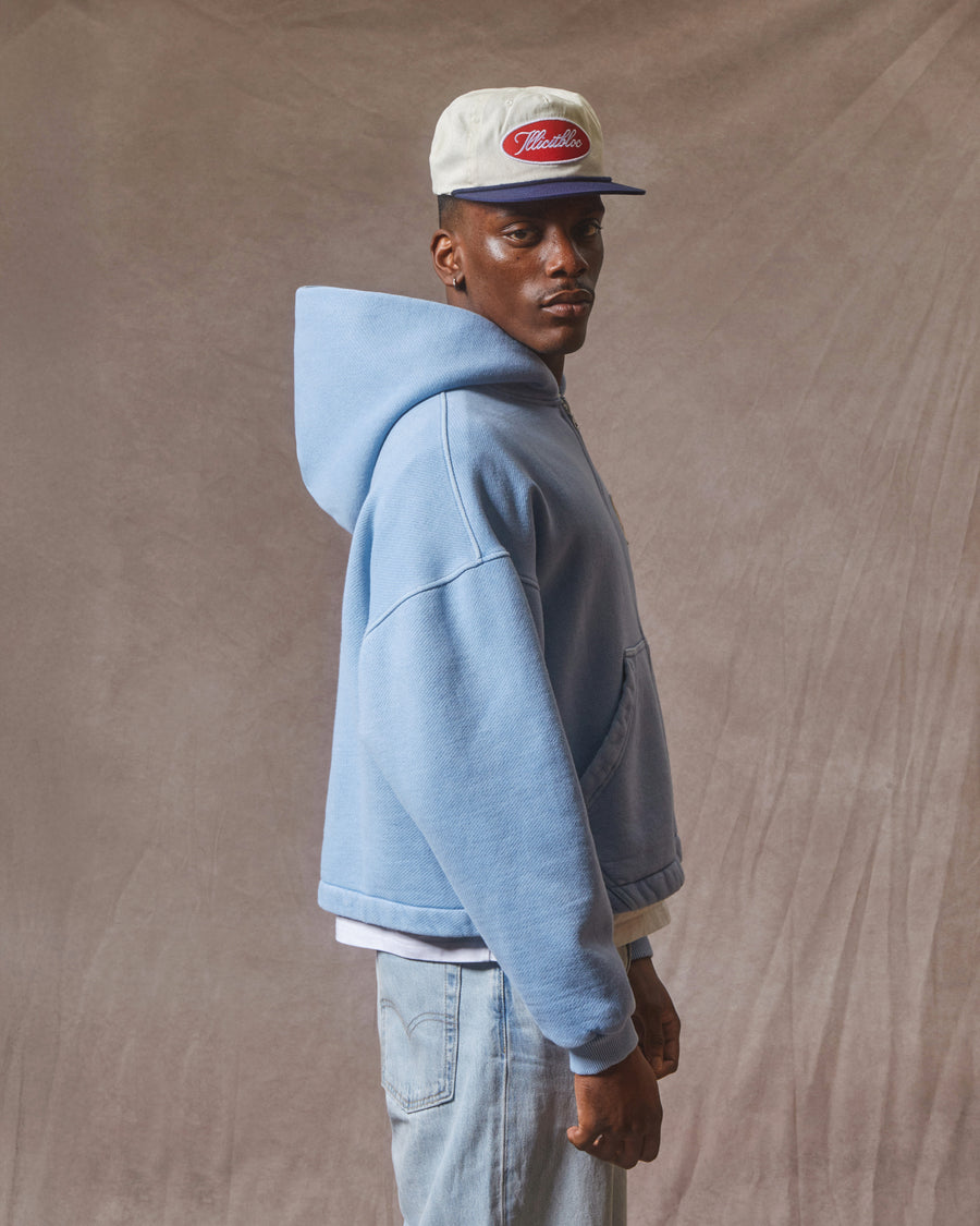 PATCHWORK ZIP HOODIE - POWDER BLUE