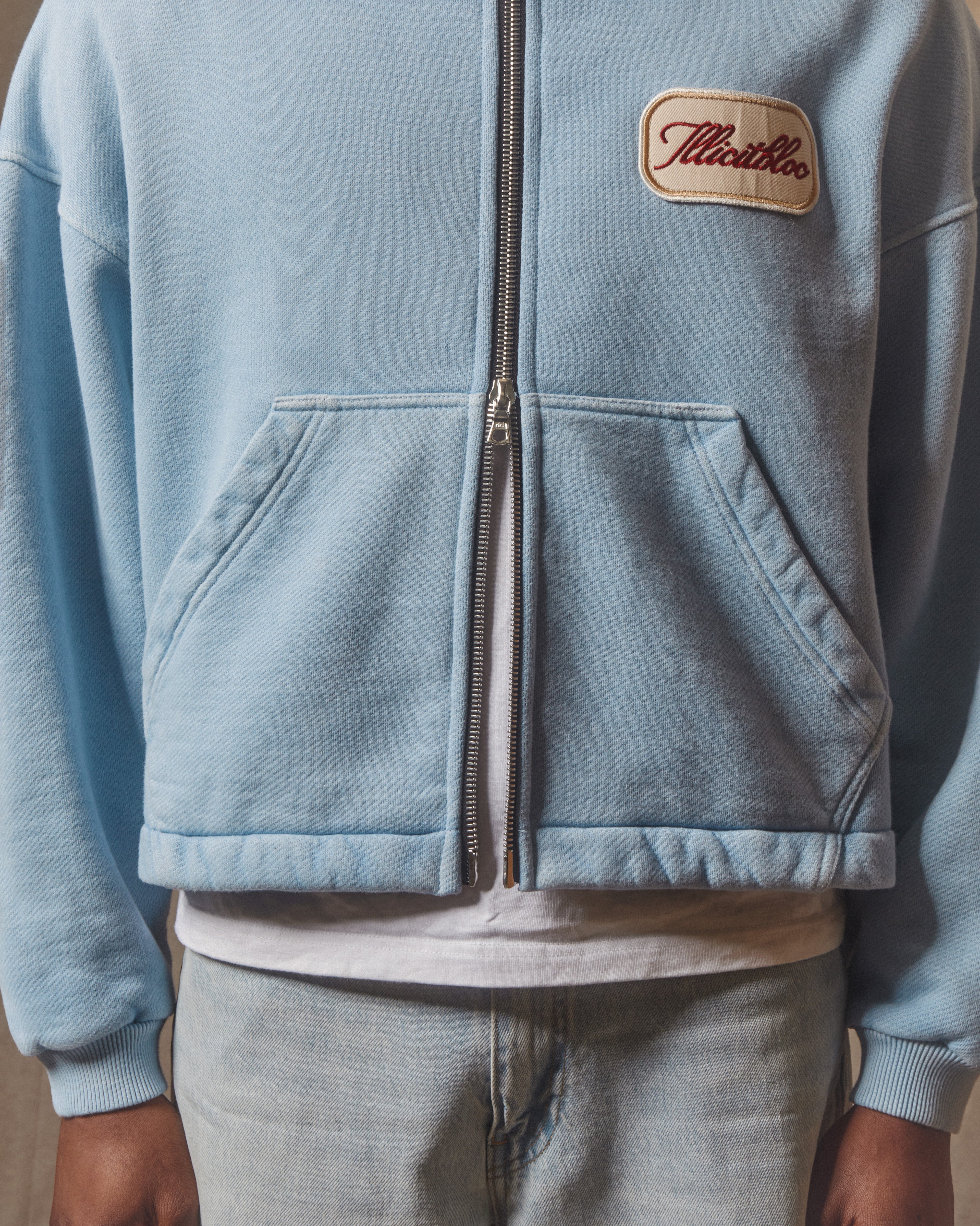 Patchwork Zip Hoodie - Powder Blue