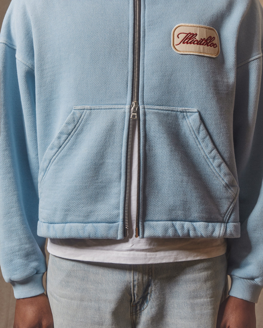 PATCHWORK ZIP HOODIE - POWDER BLUE