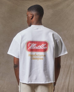 CHAMPION STAMP RAW HEM T-SHIRT - WHITE