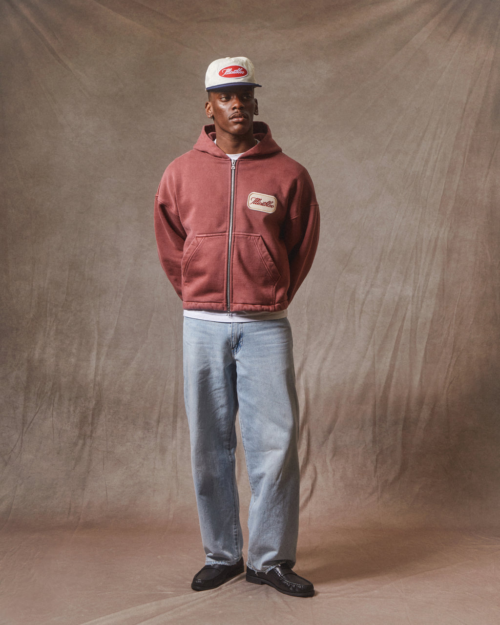 Patchwork Zip Hoodie - Washed Burgundy