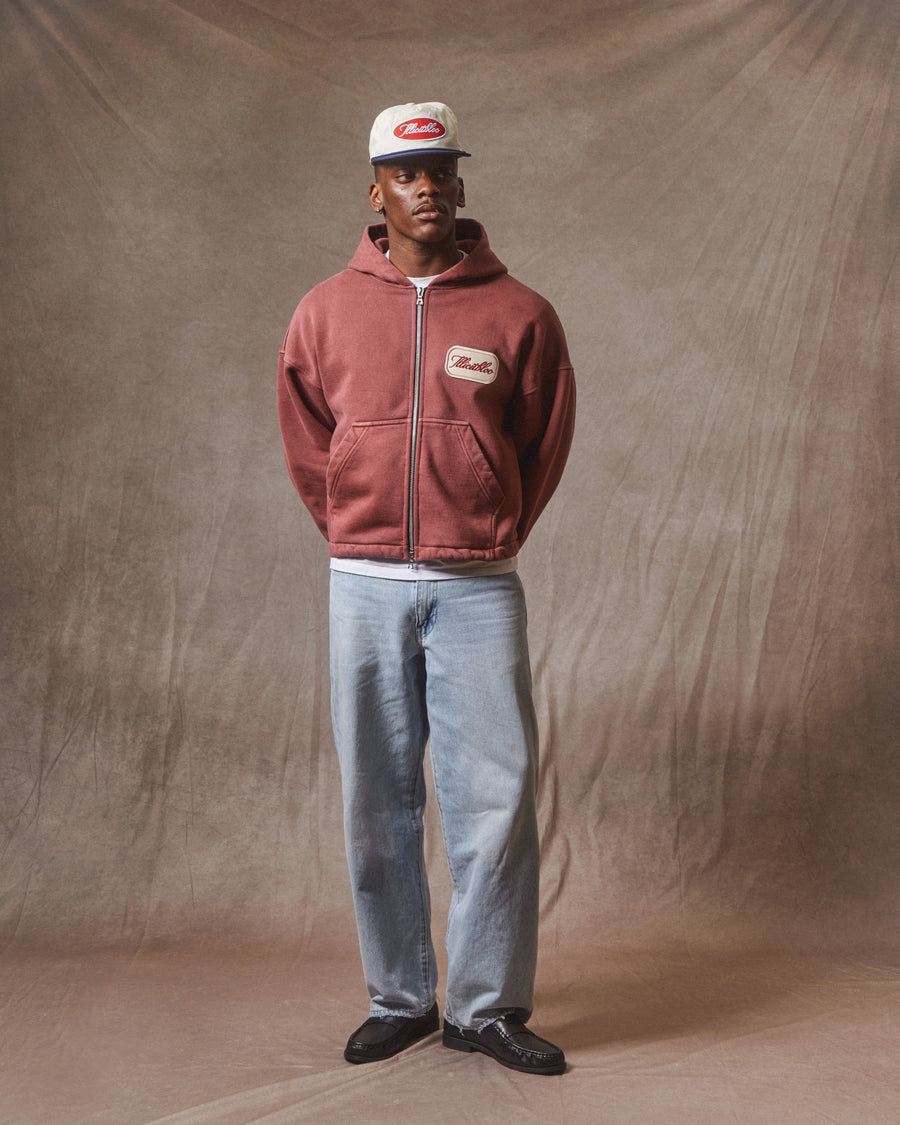 PATCHWORK ZIP HOODIE - WASHED BURGUNDY
