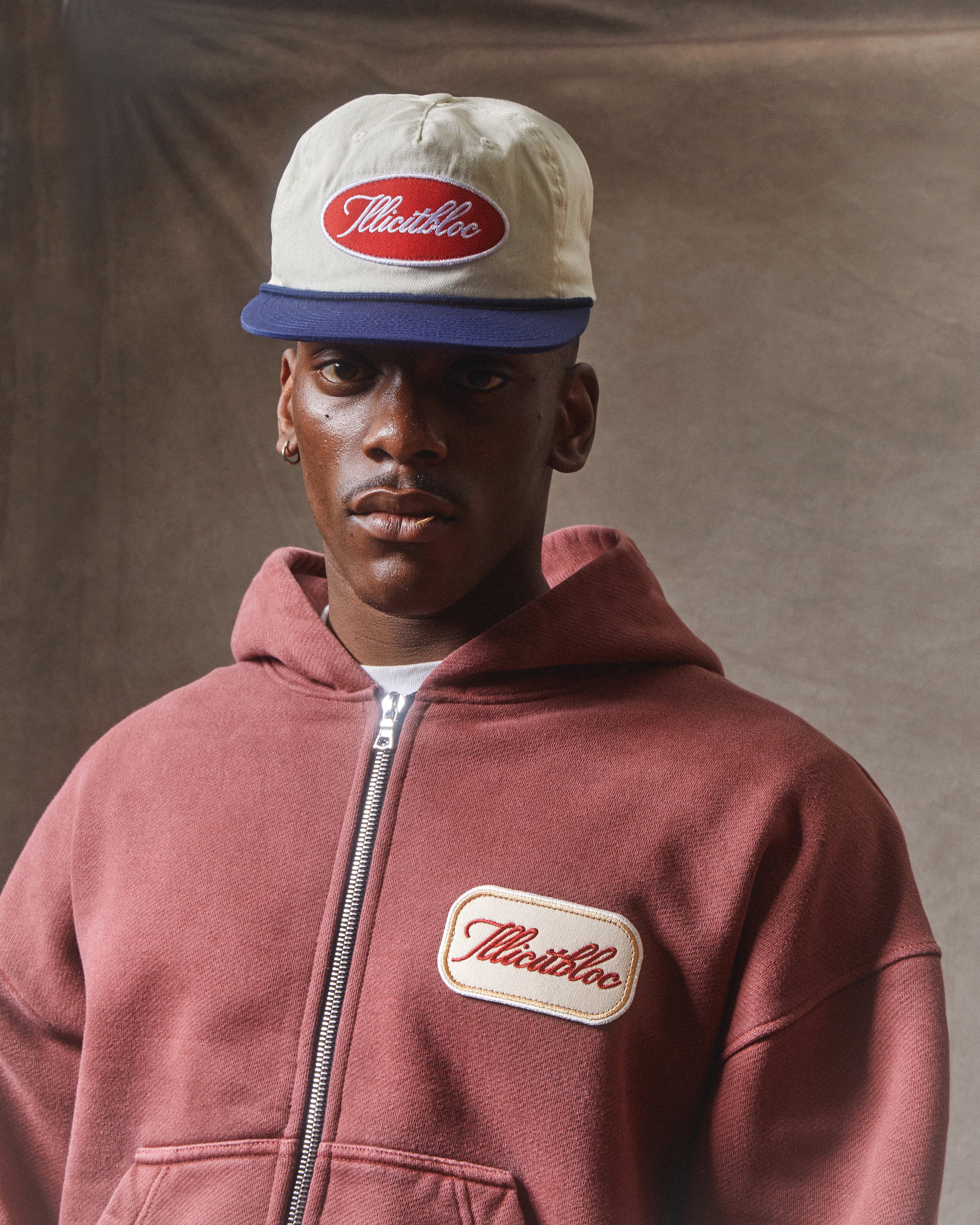 Patchwork Zip Hoodie - Washed Burgundy