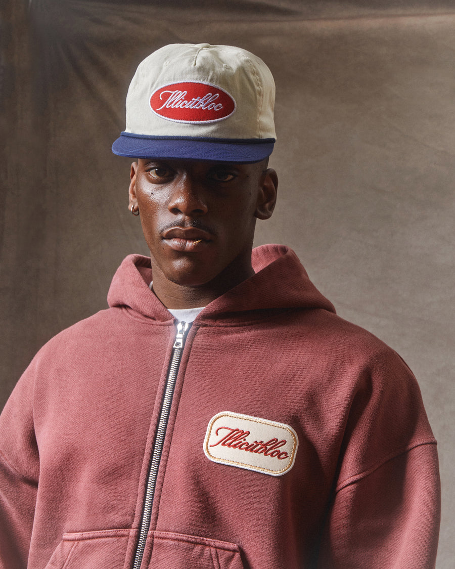 PATCHWORK ZIP HOODIE - WASHED BURGUNDY