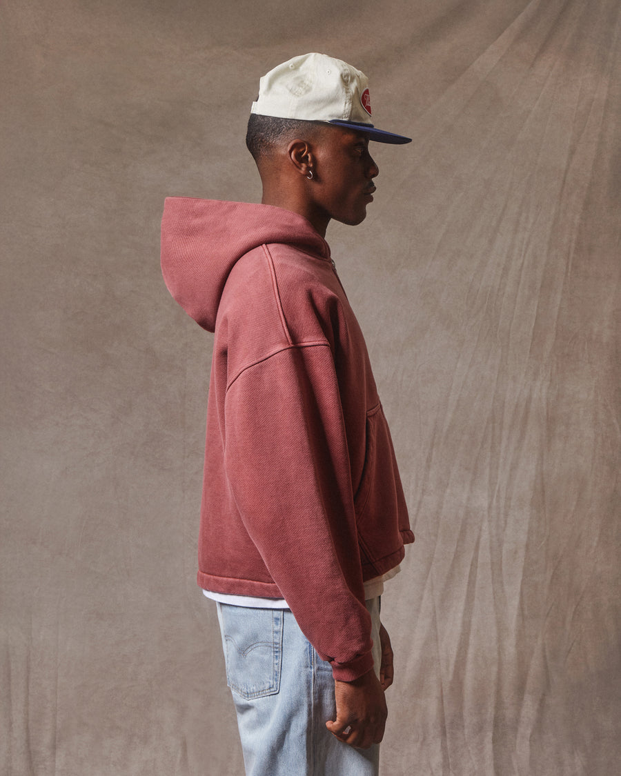 PATCHWORK ZIP HOODIE - WASHED BURGUNDY
