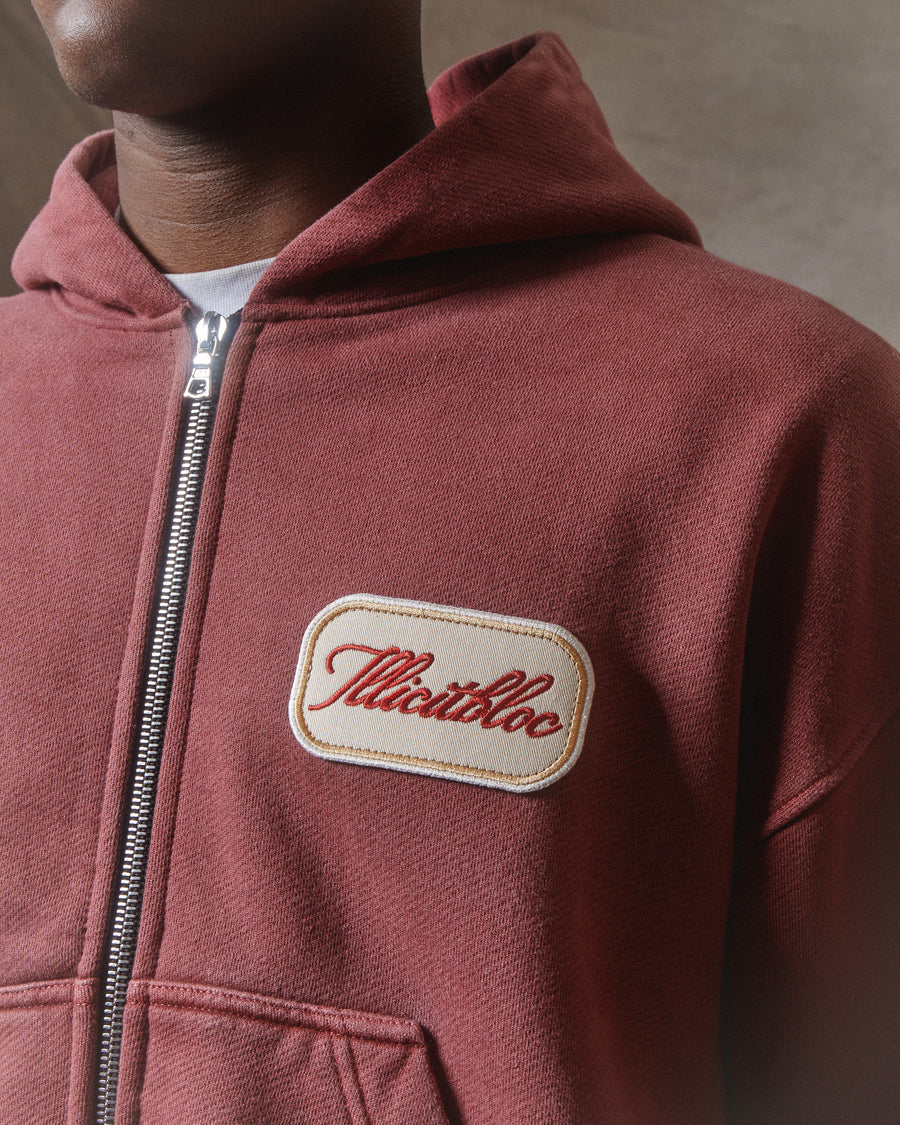 PATCHWORK ZIP HOODIE - WASHED BURGUNDY