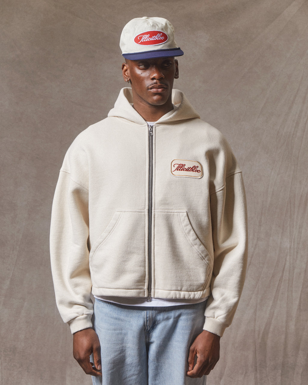 Patchwork Zip Hoodie - Ecru