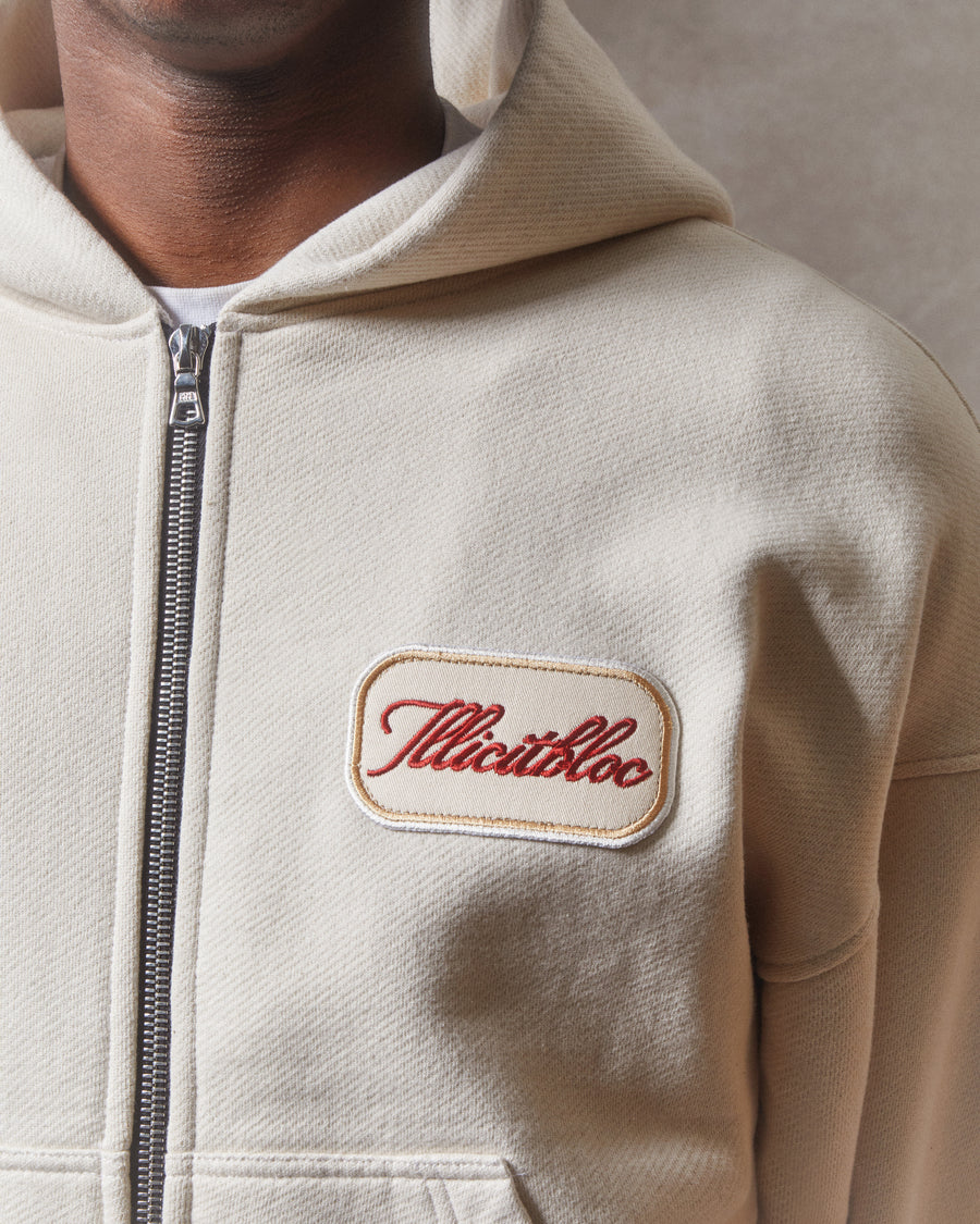 PATCHWORK ZIP HOODIE - ECRU