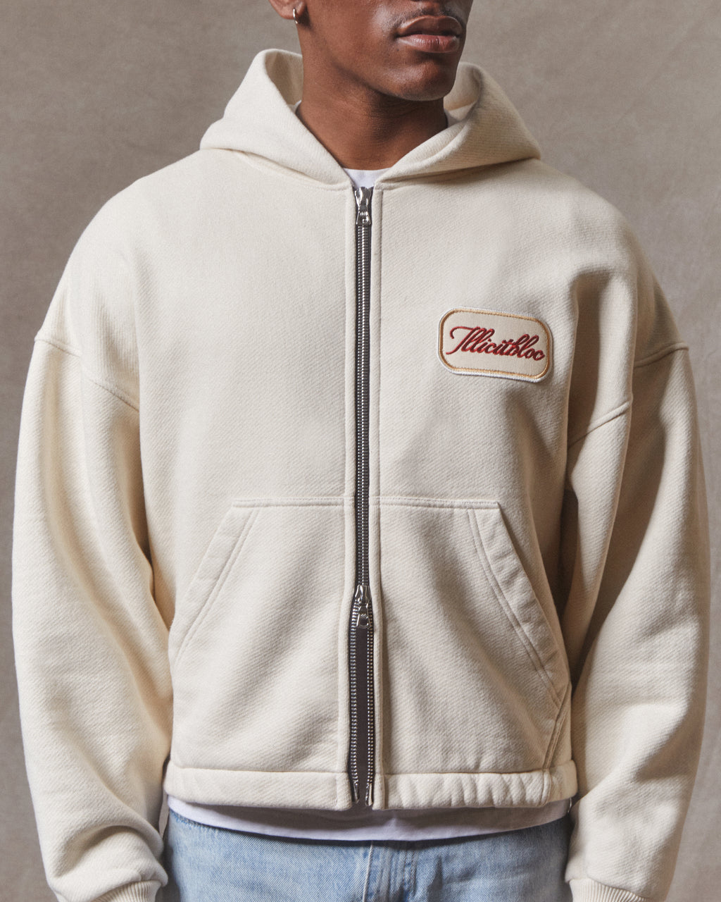 Patchwork Zip Hoodie - Ecru