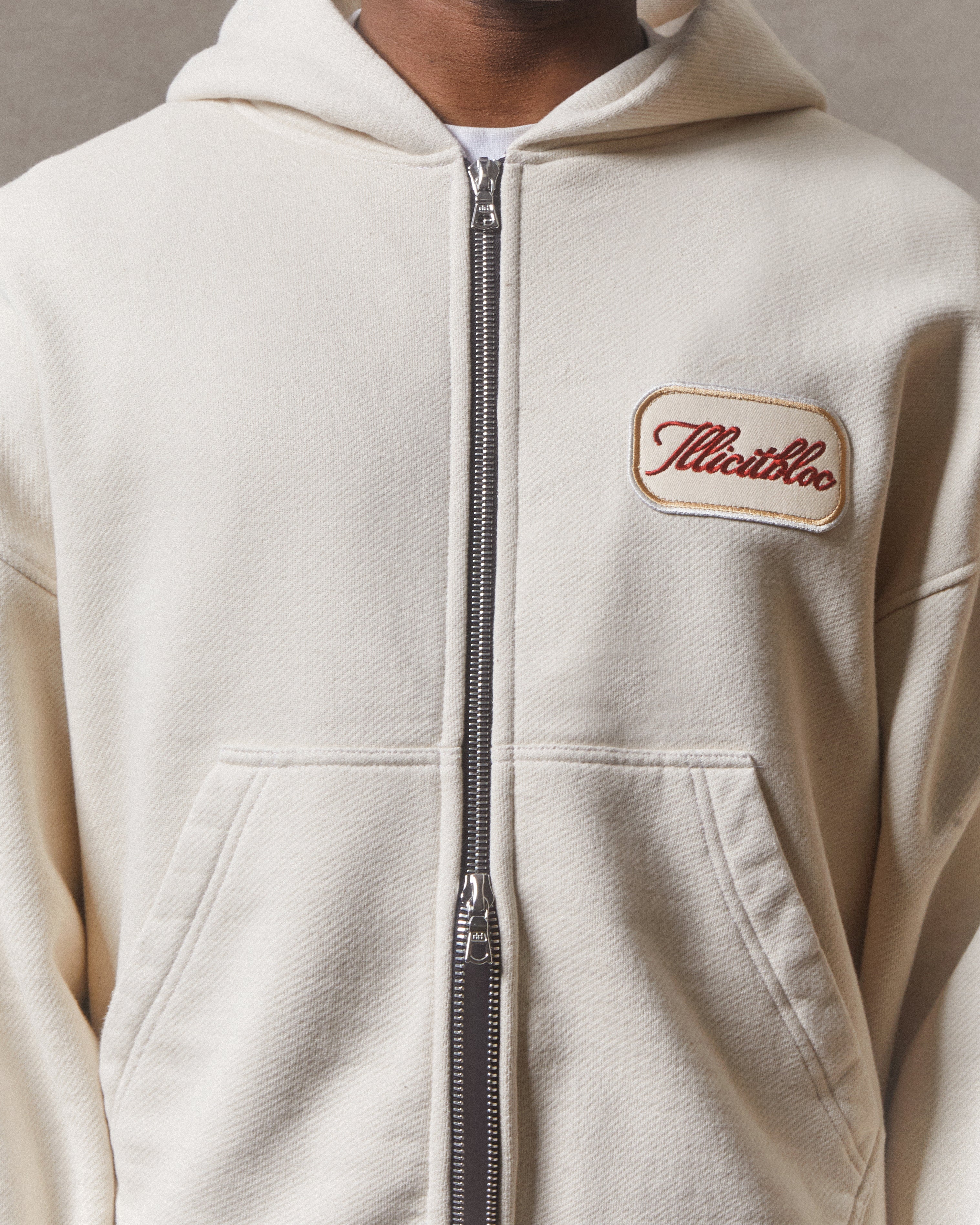 Patchwork Zip Hoodie - Ecru