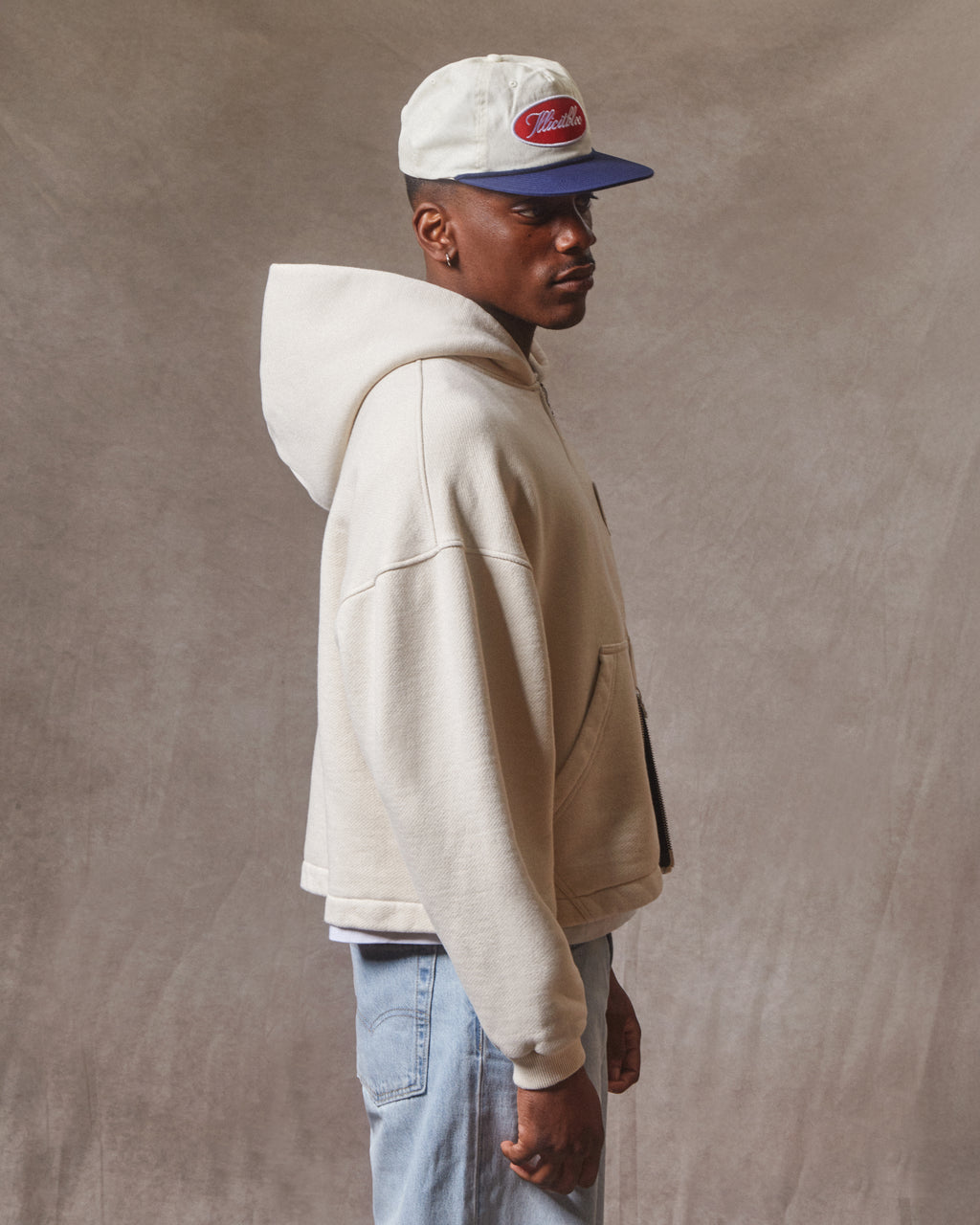 Patchwork Zip Hoodie - Ecru