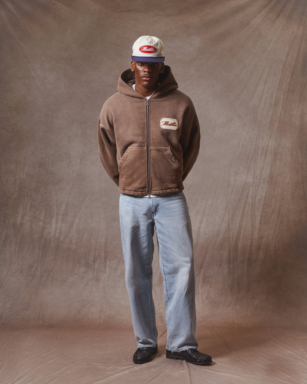 Patchwork Zip Hoodie - Washed Brown