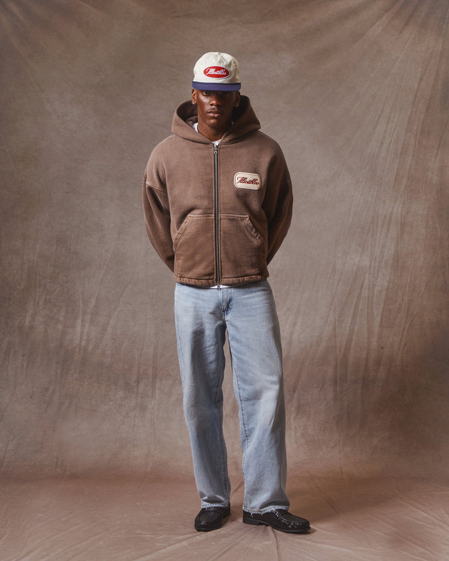 PATCHWORK ZIP HOODIE - WASHED BROWN