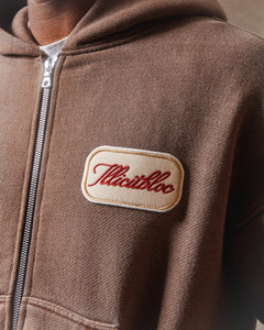 PATCHWORK ZIP HOODIE - WASHED BROWN