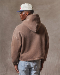 PATCHWORK ZIP HOODIE - WASHED BROWN