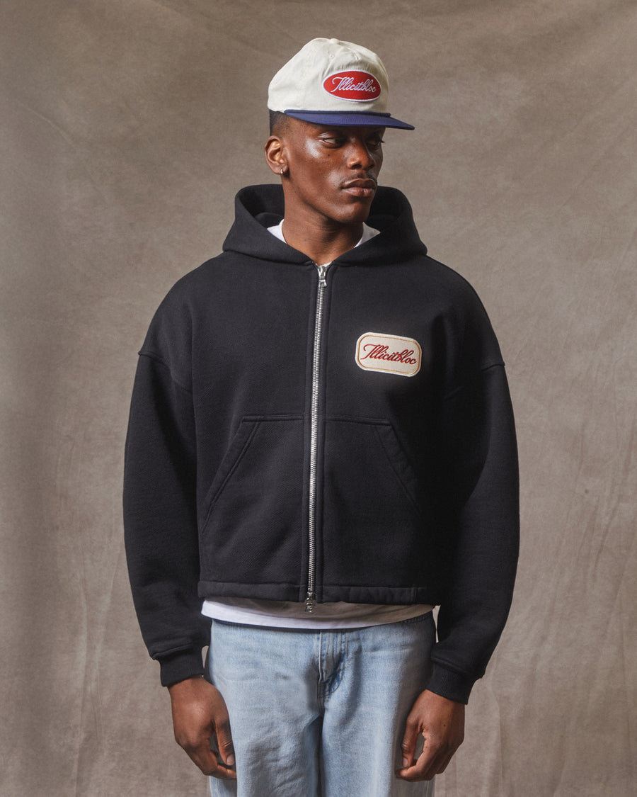 PATCHWORK ZIP HOODIE - BLACK
