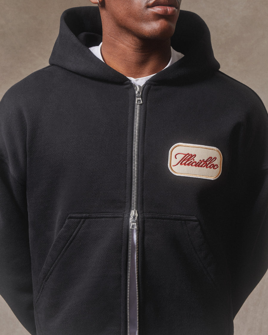 PATCHWORK ZIP HOODIE - BLACK