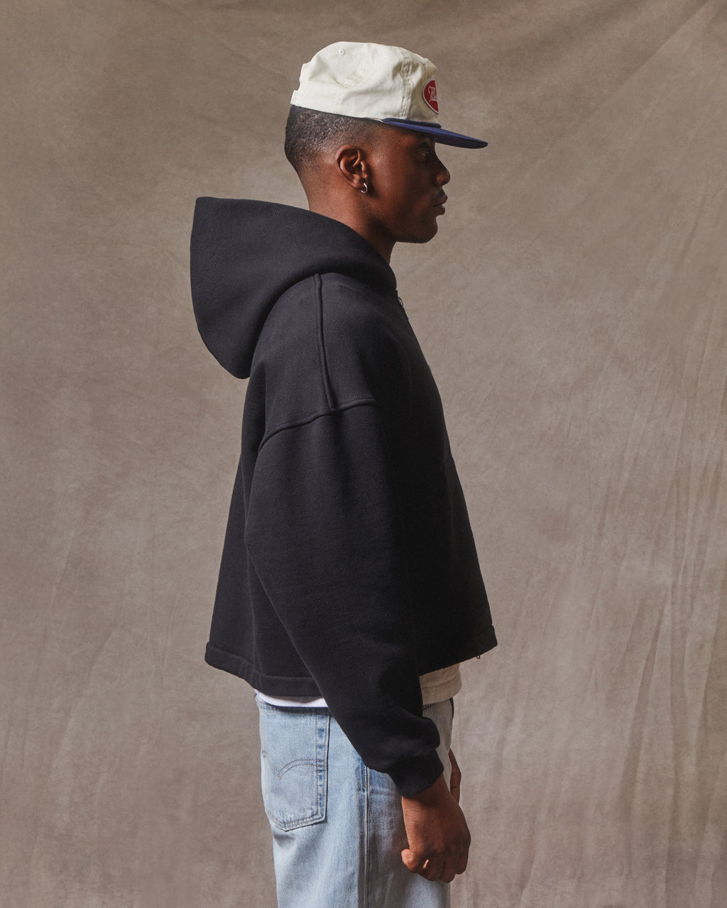 Patchwork Zip Hoodie - Black