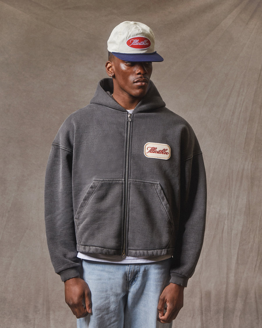 PATCHWORK ZIP HOODIE - WASHED BLACK