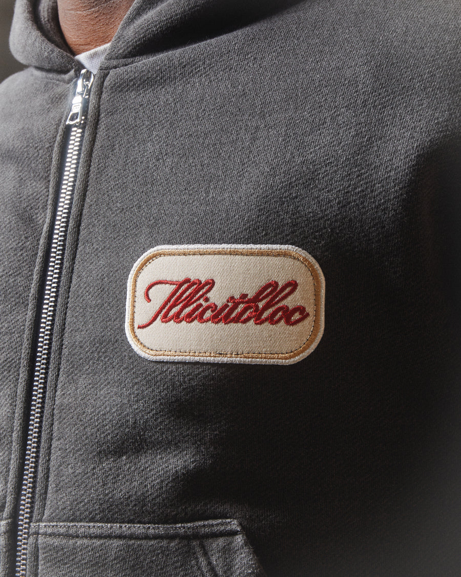 PATCHWORK ZIP HOODIE - WASHED BLACK