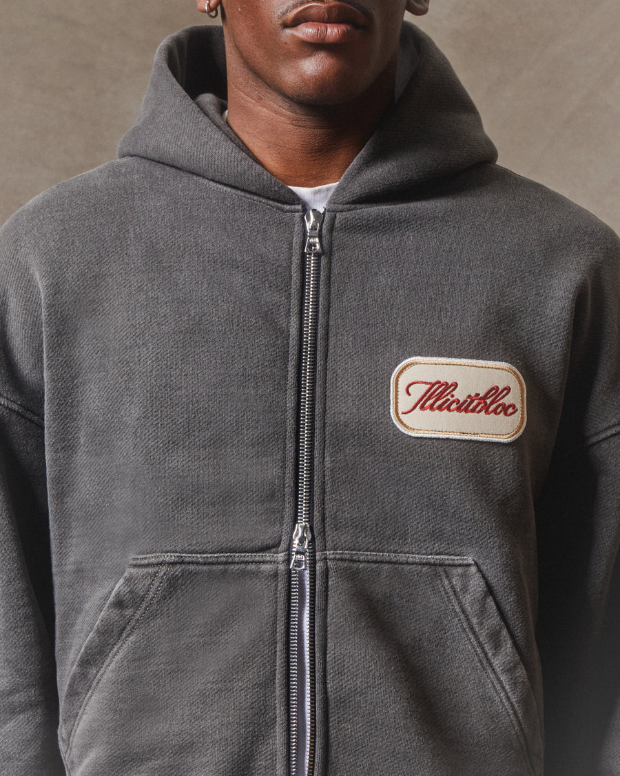 PATCHWORK ZIP HOODIE - WASHED BLACK